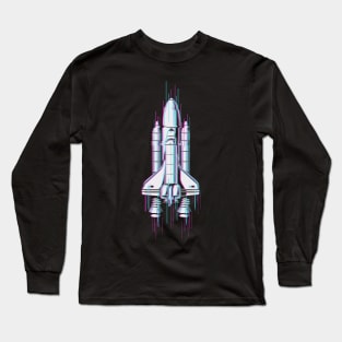 Rocket Spaceship Glitched Long Sleeve T-Shirt